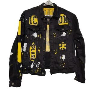 Mens Copper Rivet Icon Denim Jean Jacket 3X Yellow Black Trucker Grunge Punk Y2K